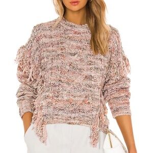 JOIE Meghan Cable Knit Fringe Sweater - Rose - Size Small